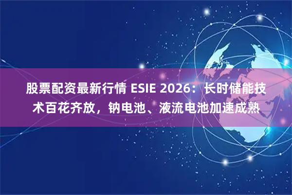 股票配资最新行情 ESIE 2026：长时储能技术百花齐放，钠电池、液流电池加速成熟
